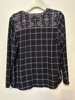 Daniel Rainn Black Windowpane Embroidered Cottagecore Top